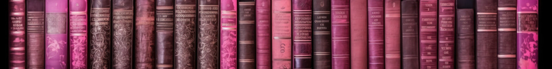 texture. banner a shelf of old pink books. retro background, library archive. ai generative