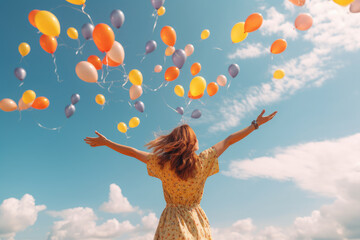 Woman with baloons, free and beauty