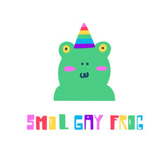 Handdrawn frog and handwritten phrase to celebrate pride month and the LGBTQ plus community. Vibrant acid colors.