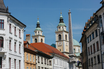 Beautiful old buildings in the city of Ljubljana, Slovenia