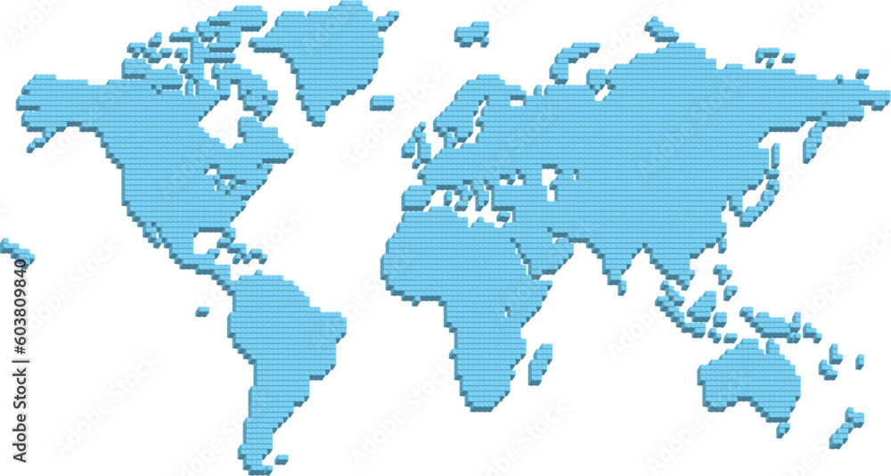 Poster a world map made up of 3d pillars. bottom layer in vector file is flat squares which can be used ins
