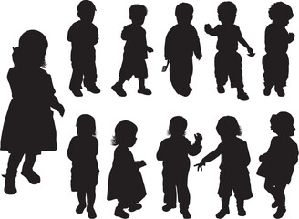 Silhouette girls and boys (age of children - from a year up to two), vector illustration © Designpics