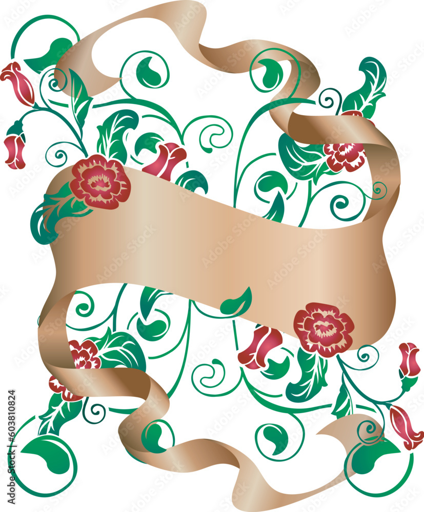 Poster floral design element with scroll