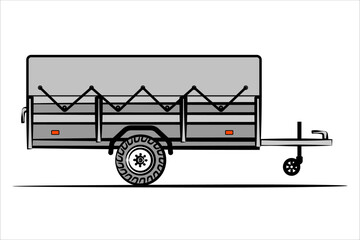 Open car trailer with awning. Side view. Flat style. Vector illustration isolated on white background.