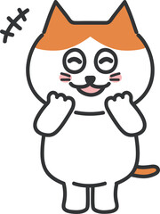 Orange tabby cartoon cat laughing loudly, vector illustration.