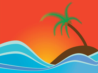 Fototapeta na wymiar Vector - Colorful island with a coconut tree in an ocean.
