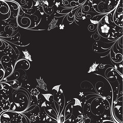 Abstract flower frame with butterflies, element for design, vector illustration