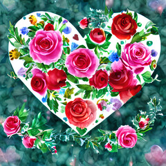 Watercolor Winter Floral Hearts	