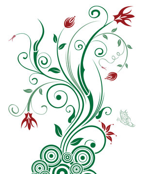 Abstract floral chaos with butterfly, element for design, vector illustration
