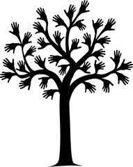Vector illustration of a tree outline with hands for leaves