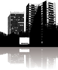 Illustrated tower block heaven with room for your own text on the sign area