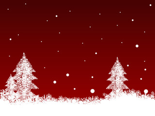 Border of snowflakes and Christmas Trees on  a Dark Red background