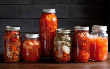 Fototapeta na wymiar Korean kimchi in glass jar created with Generative AI technology