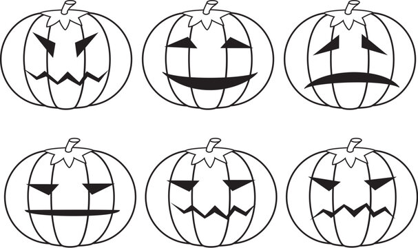 Halloween pumpkins. Set. A vector illustration.