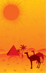 Desert with camels, element for design, vector illustration