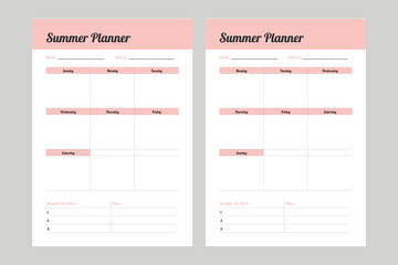 Summer planner start from sunday and start from monday