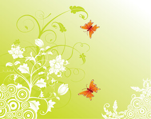 Abstract floral background with butterfly, element for design, vector illustration