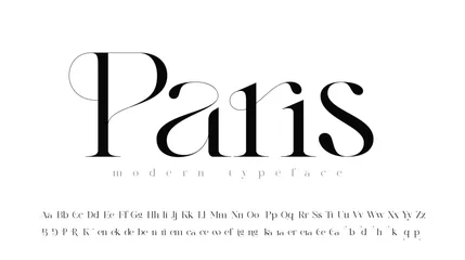 Fotobehang Thin serif font in modern style, this typeface has a big set of ligatures and alternates and can be used for logos © Harry Kasyanov
