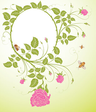Abstract floral frame with bee, element for design, vector illustration