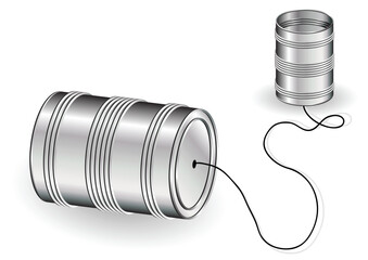Tin can phone isolated over white background