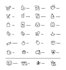 Set of store icons. Vector elements on a white background. Ready for your design. Can be used on packaging, advertising, promo. EPS10.	