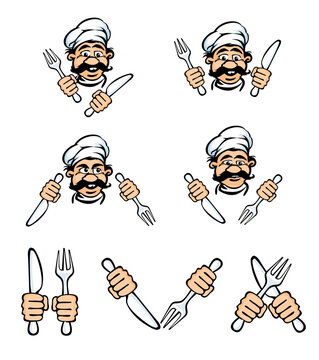 cook face with knife and fok rasterized vector illustration