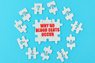 On a blue surface are puzzles with a question mark, in the center with the inscription - why do...
