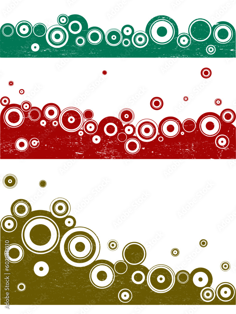 Poster 3 landscape circle vector elements with grunge effects. each in a separate layer, elements are group