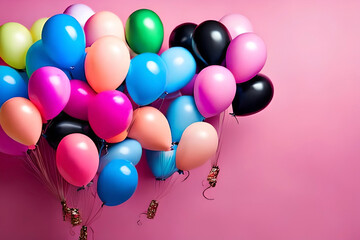 bunchs of colorful balloons isolated on pink background