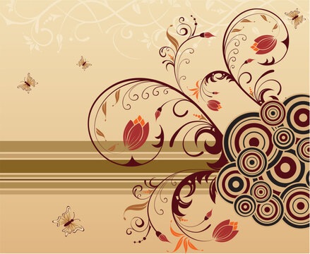 Flower background with butterfly, element for design, vector illustration