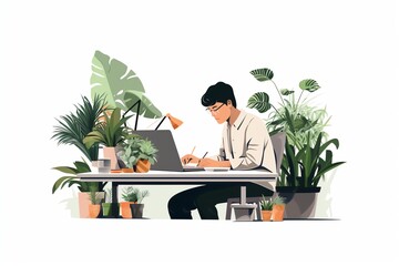 person working on laptop in office, Generative AI 