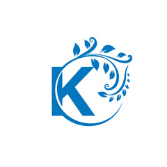 Letter k logo Nature Leaves Logo, Alphabetical leaf icon. Beautiful floral capital letters