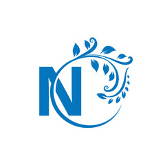 Letter n logo Nature Leaves Logo, Alphabetical leaf icon. Beautiful floral capital letters