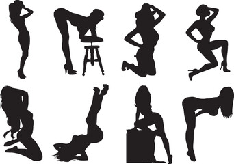 Illustration of sexy woman silhouettes - obrazy, fototapety, plakaty