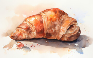 watercolor of croissant created with Generative AI technology