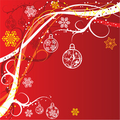 Christmas background with baubles, vector illustration