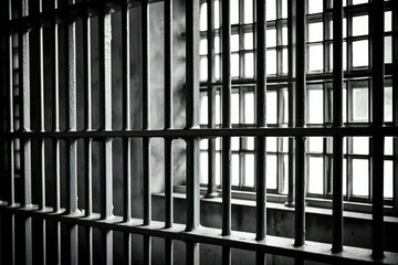 Background of a white steel bars in a prison, generative AI