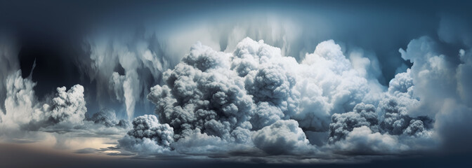 Dark Cloud formations, cloud frames, sky wallpaper banner. Generative Ai Illustration.