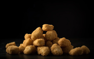 A pile of chicken nuggets isolated on black created with Generative AI technology