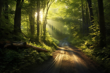 Obraz premium Beautiful landscape of a winding road in a forest. Generative AI