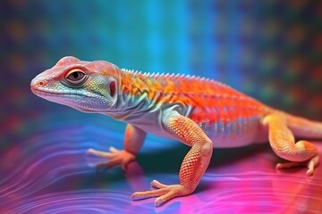 Obraz premium portrait of a iguana on colorful lights background