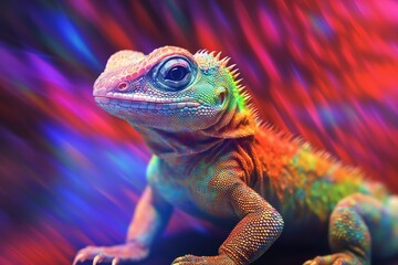 Fototapeta premium iguana on color lights background