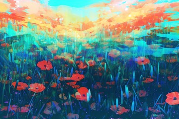 colorful summer meadow, ai generative