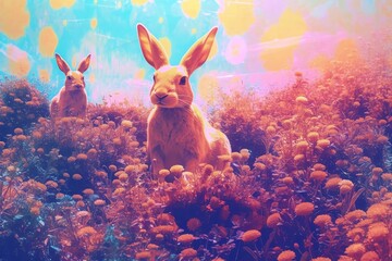 bunny in the meadow, psychic waves. Generative AI
