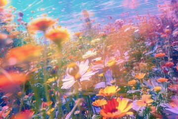 Fototapeta na wymiar colorful summer meadow, ai generative