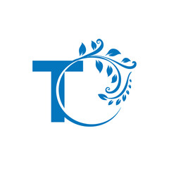 Letter T logo Nature Leaves Logo, Alphabetical leaf icon. Beautiful floral capital letters. abstract logo design