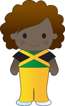 Little girl in a shirt with the Jamaican flag on it