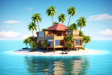 tropical island with palm trees and sea, ai generated