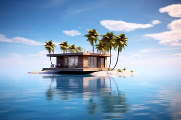 Obraz premium tropical island with palm trees and sea, ai generated
