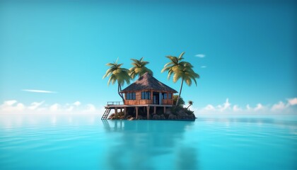 Obraz na płótnie Canvas tropical island with palm trees and sea, ai generated